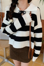 Turn Down Collar Retro Striped Knitted Sweater