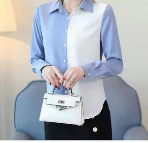 Long Sleeve Elegant Colors Combination Office Blouse Shirt