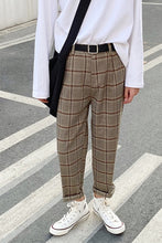 Vintage Khaki Ankle Length Men Plaid Pants