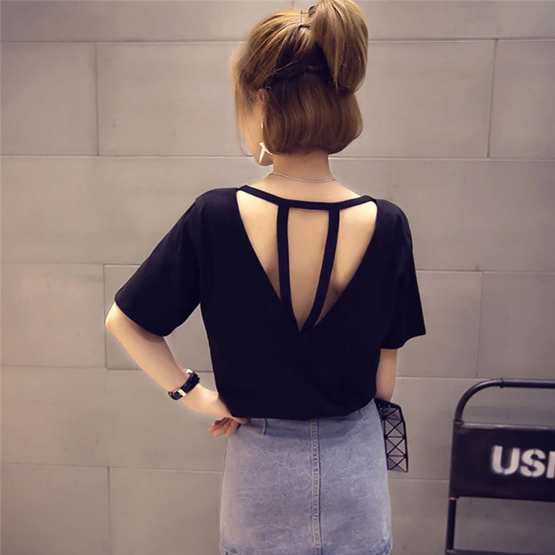 Sexy Backless Hollow Out Casual Shirt