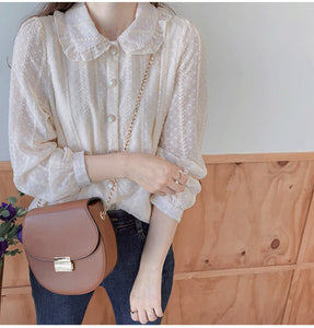 Doll Collar Long Sleeve Chiffon Blouse Shirt