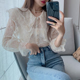 Long Sleeve Peter Pan Collar Lace Blouse Shirts