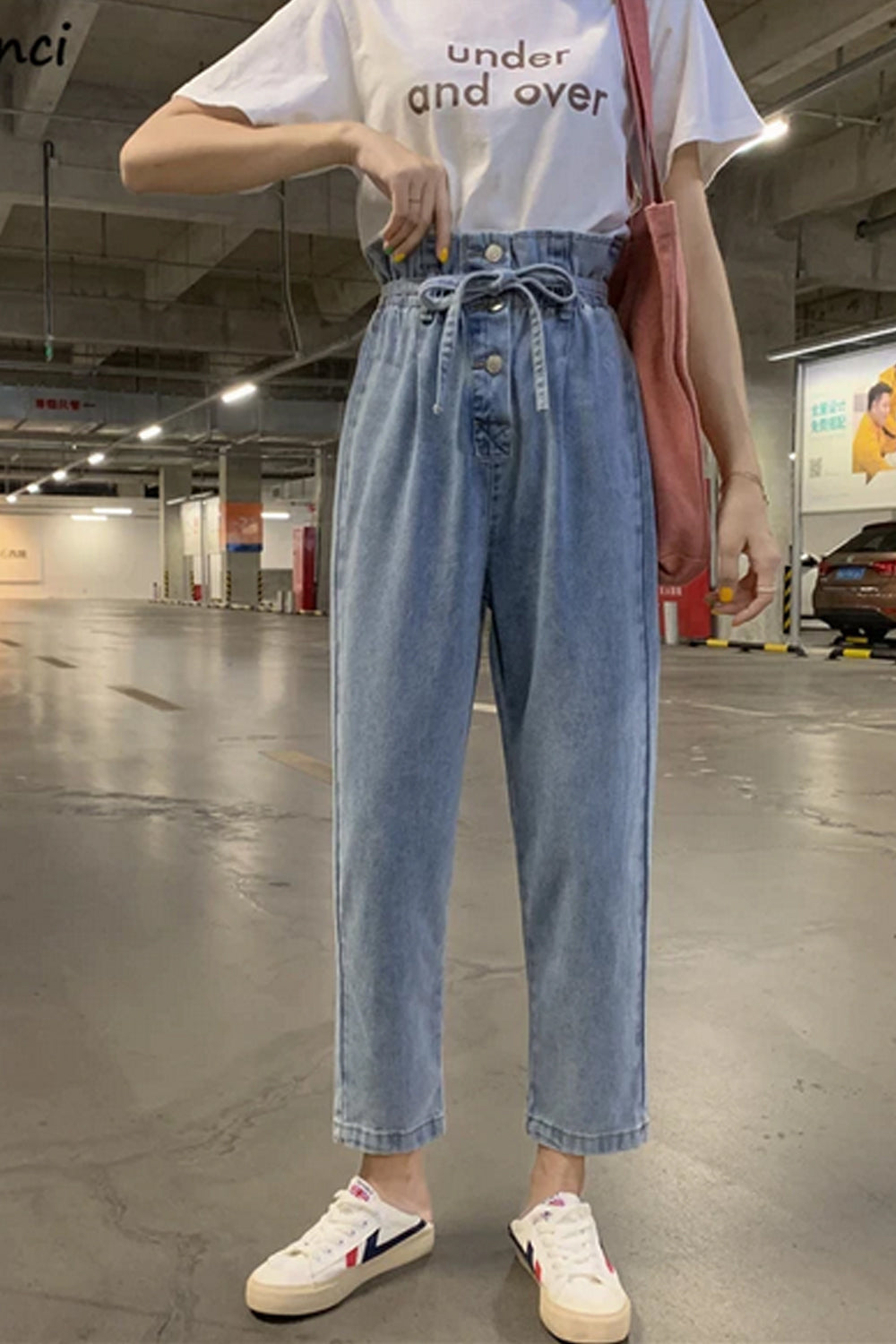 High Waist Sashes Bow Tie Long Jeans Pants