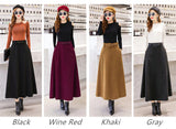 High Waist Woolen Skirt With Belt