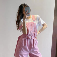 Wide Leg Belted Pink Denim Jumpsuit