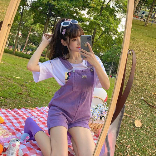 Sweet Purple Casual Denim Rompers