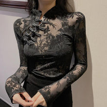 Black Turtleneck Lace Chinese Style Blouse
