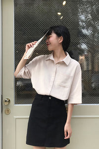 Half Sleeve Retro Apricot Blouse Shirts