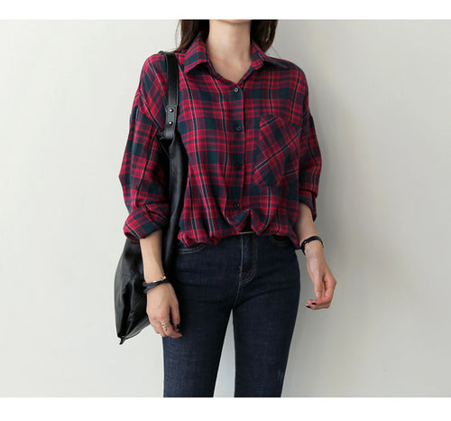 Vintage Flannel Long Sleeve Blouses Shirt