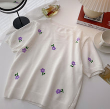 Purple Flower O-Neck Knitted Shirt