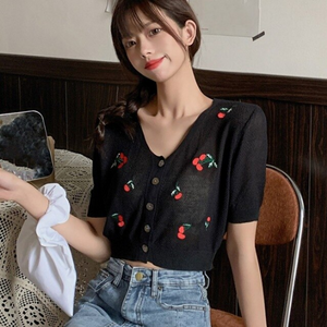 Cherry Embroidered Short Sleeve Shirt