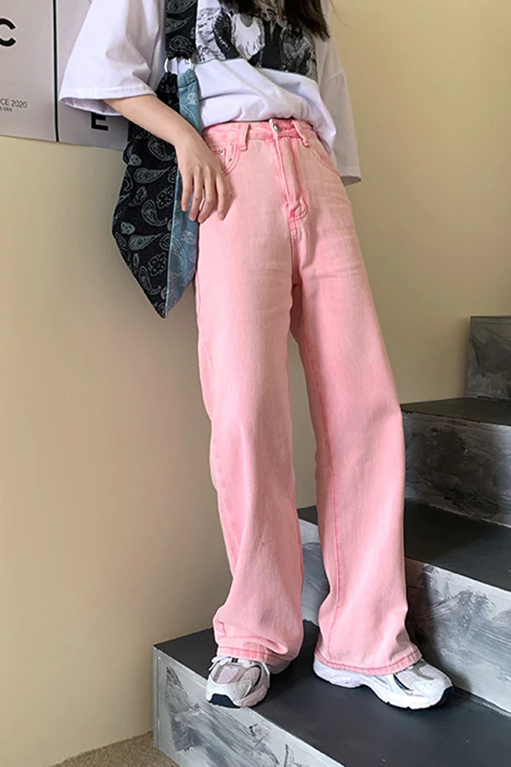 High Waist Casual Pink Wide Leg Jeans Pants – Tomscloth