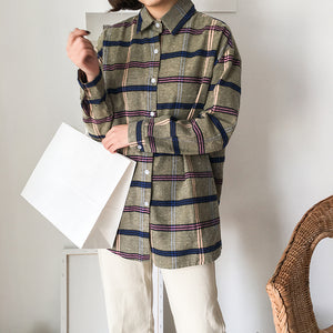 Plaid Color Patchwork Long Sleeve Shirt