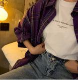 Loose Casual Purple Plaid Long Sleeve Shirt