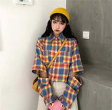 Spliced Sleeves Plaid Shirt
