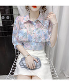 Pearl Beading Ruffles Chiffon Blouse Shirt