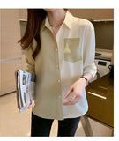 Long Sleeve 2 Colors Combination Blouse Shirt
