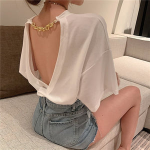 Loose Sexy Backless Casual Shirt