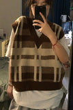 V-Neck Retro Plaid Striped Sleeveless Vest Sweater
