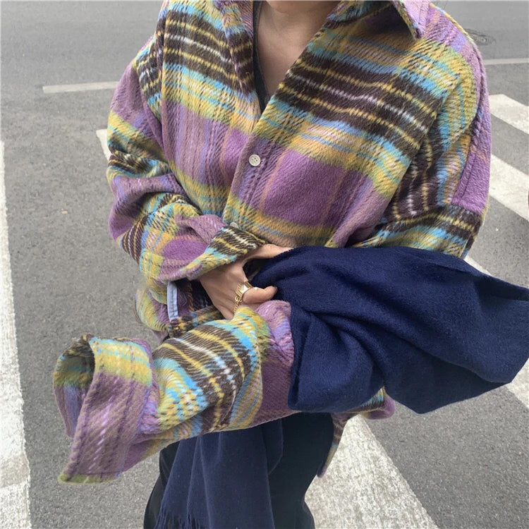 Thick Warm Woolen Plaid Jacket