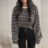 Long Sleeve Basic Striped Casual Sweatshirt