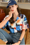 Colorful Painted Short Sleeve Blouse Shirt