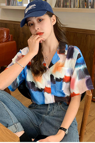 Colorful Painted Short Sleeve Blouse Shirt