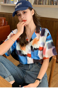 Colorful Painted Short Sleeve Blouse Shirt