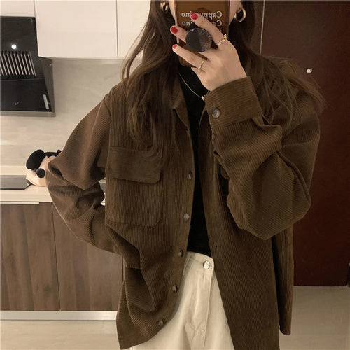 Loose Turn Down Collar Warm Corduroy Outwear