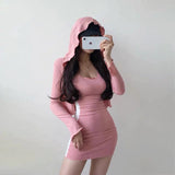 Two Piece Cardigan Slim Skirt With Hooded