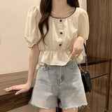Short Sleeve Square Collar Blouse Shirts