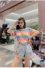 Short Sleeve Pastel Rainbow Striped Shirt