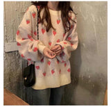 Loose Strawberry Full Pattern Knitted Sweater
