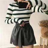 Vintage Striped Elastic O-Neck Sweater