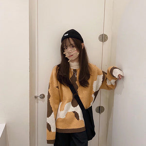 Cow Color Patchwork Loose Sweater