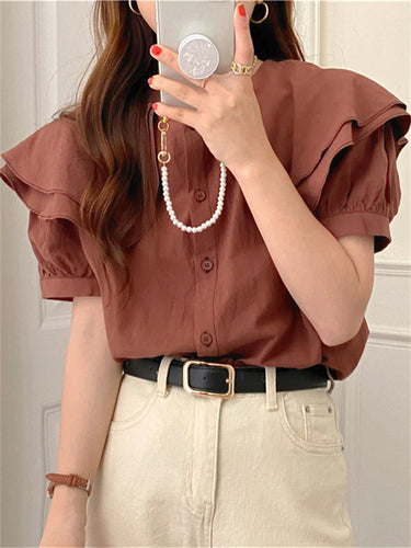 Short Sleeve Elegant Square Collar Blouse Shirt