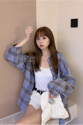 Various Color Loose Plaid Blouse Shirt