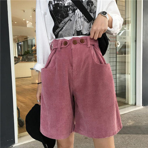 High Waist Corduroy Casual Shorts