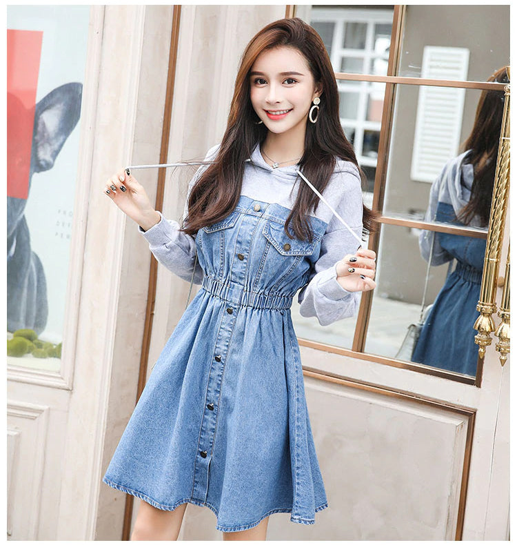 Denim Patchwork Hooded Dress – Tomscloth