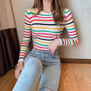 Casual Striped O-Neck Slim Sweater