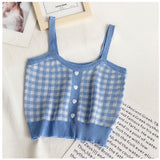 Cute Plaid Slim Knitted Cropped Tank Top