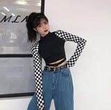Sleeve Checkered Slim Long Sleeve Shirt