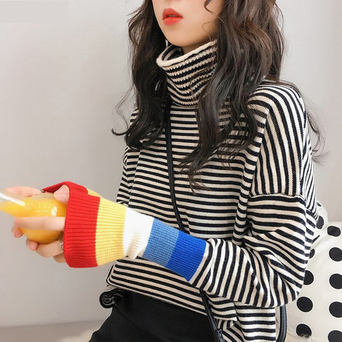 Rainbow Striped High Turtleneck Sweater