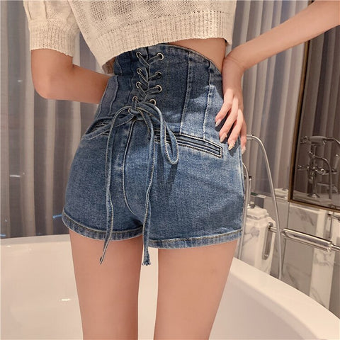 Sexy Skinny Belted Back Denim Shorts