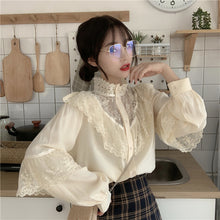 Loose High Neck Ruffled Lace Blouse Shirt