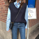 Vest Knitted V-Neck Solid Sweater