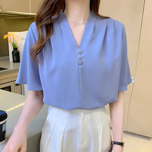 V-Neck Flare Sleeve Office Blouse Shirt