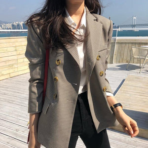 Classic Plaid Double Breasted Blazer Coat