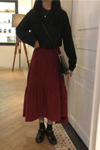 High Waist Solid A-Line Wine Red Long Skirts