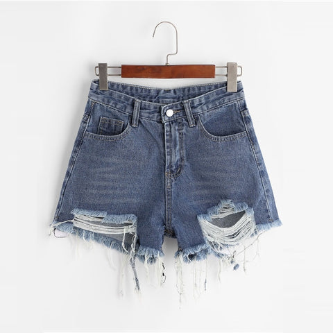 Blue Frayed Denim Shorts